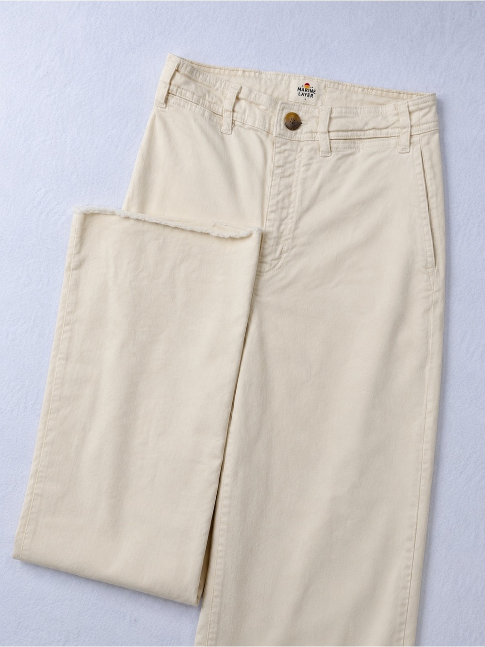 Marine Layer Cream Wide Leg Raw Hem Pants Size 4